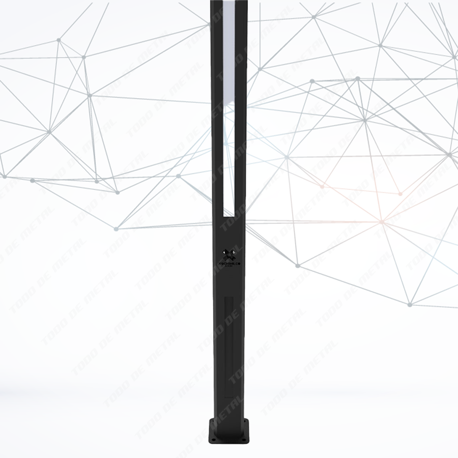 Postes luminosos LED sobre calle CDMX, poste luminoso, alumbrado público moderno, lámpara urbana exterior