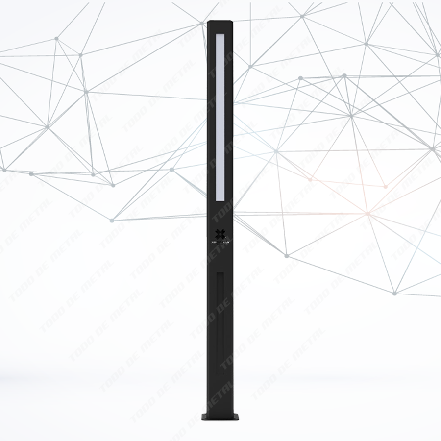 Postes luminosos LED sobre calle CDMX, poste luminoso, alumbrado público moderno, lámpara urbana exterior